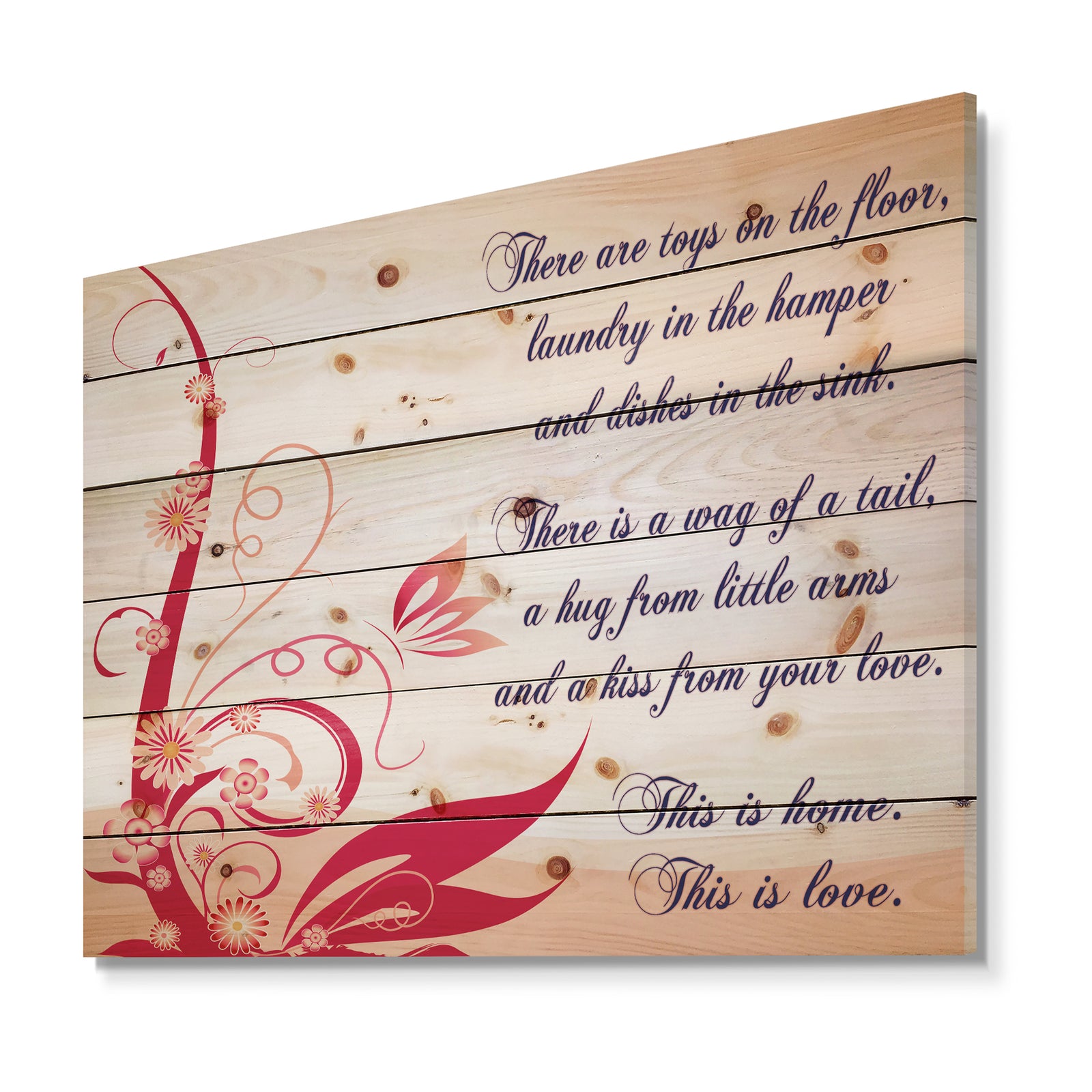 There are toys on the floor. This is Love - Textual Entrance Art on Wood Wall Art