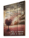 There toys on the floor. Pink Tree heart landscape - Textual Entrance Art on Wood Wall Art