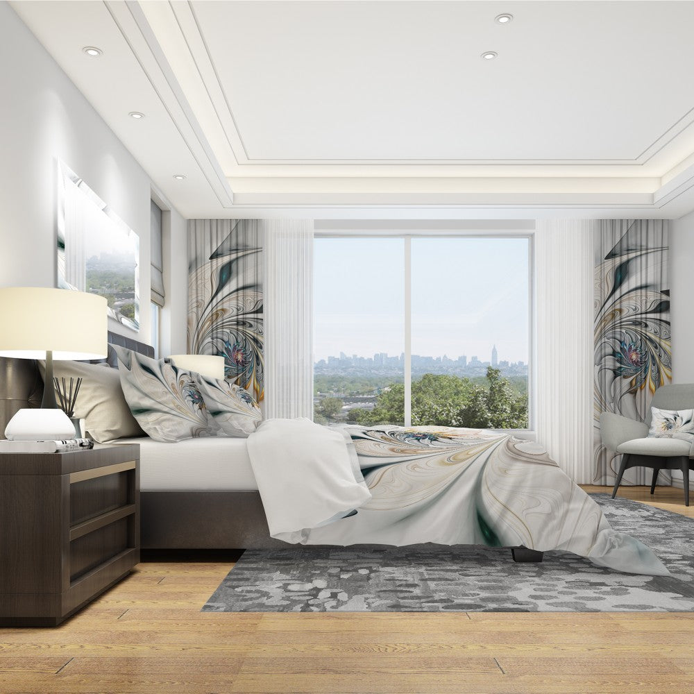 White Stained Floral Art - Modern & Contemporary Duvet Cover Set